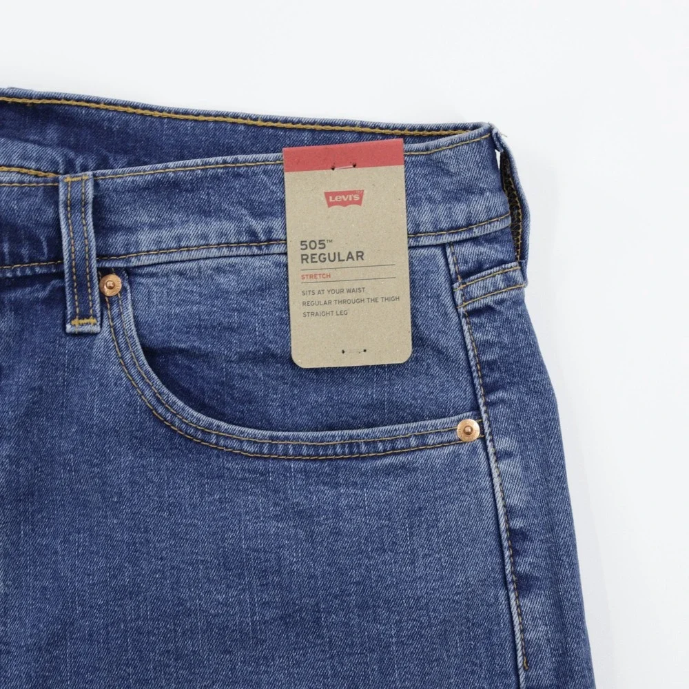 Levi's 505 Men's Regular Fit‎ Stretch Denim Straight Jeans Blue Size W36 L32